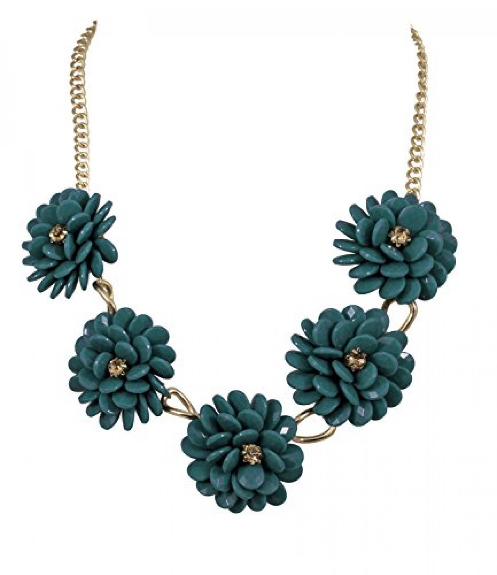 SIX "Sweet Autumn" Statement Kette mit großen türkisen Blumen (390-131) 